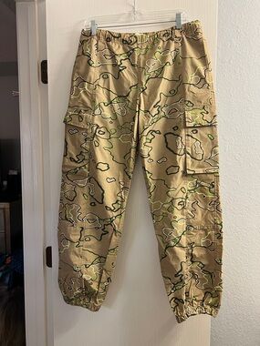 Men's Beige Camo Cargo Pants with Green Accents